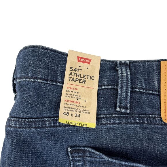 New Mens Levi’s 541 Athletic Taper Stretch Jeans 48x34 Irregular NWT Dark Wash - Picture 3 of 8